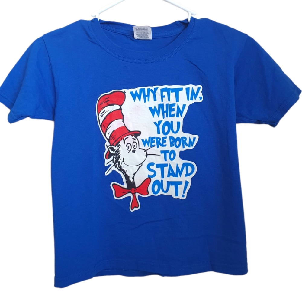 Dr. Seuss Cat in the Hat Blue T-Shirt. Sz S (8).